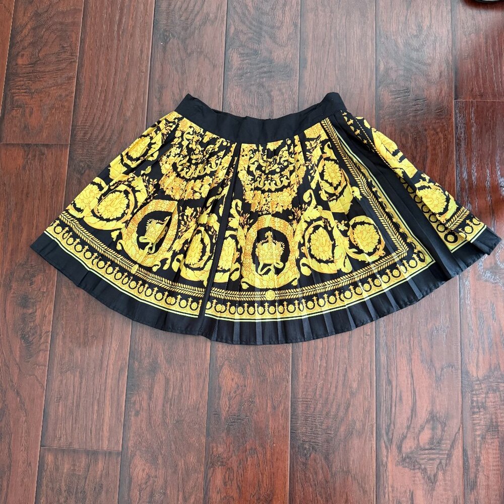 Versace-Inspired Black & Gold Baroque Pleated Skirt